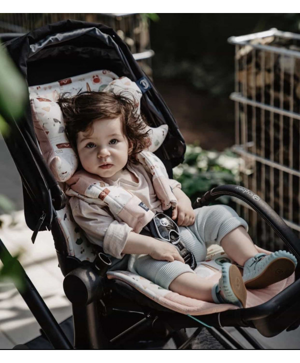 Organic Jersey Stroller Pad Forest Minky Khaki  Organic Jersey Stroller Pad Forest Minky Khaki