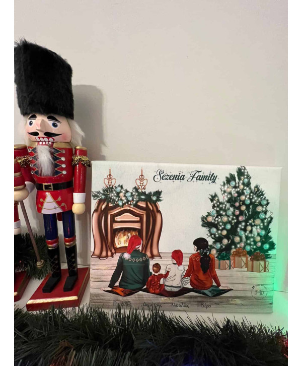 Christmas τζάκι family  καδράκι με λαμπάκια Christmas τζάκι family  καδράκι με λαμπάκια