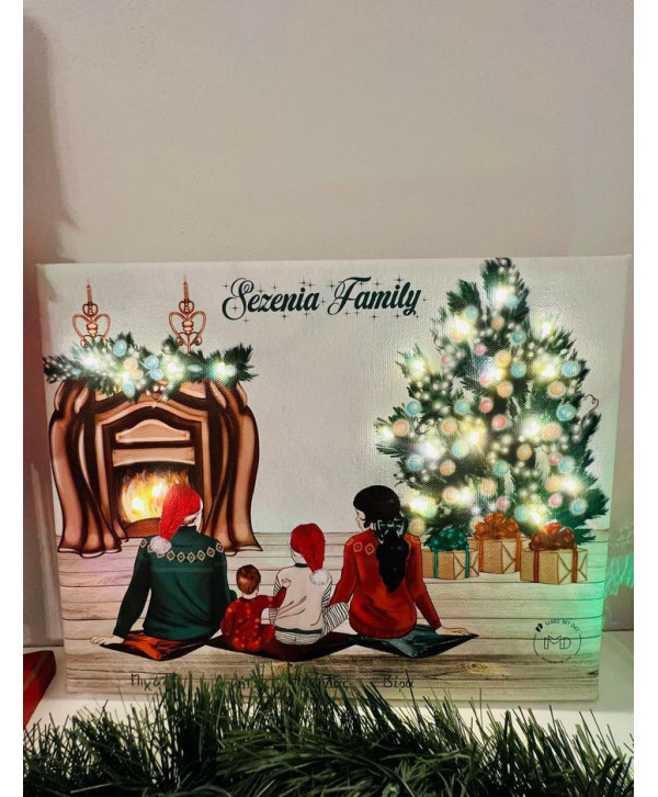 Christmas τζάκι family  καδράκι με λαμπάκια Christmas τζάκι family  καδράκι με λαμπάκια