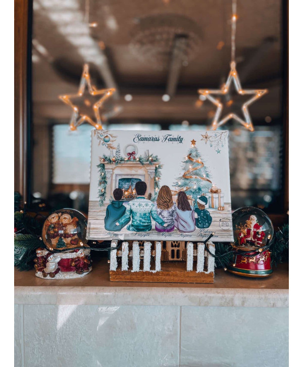Christmas living room family  καδράκι με λαμπάκια Christmas living room family  καδράκι με λαμπάκια