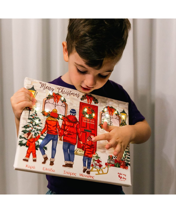 Christmas family home καδράκι με λαμπάκια Christmas family home καδράκι με λαμπάκια