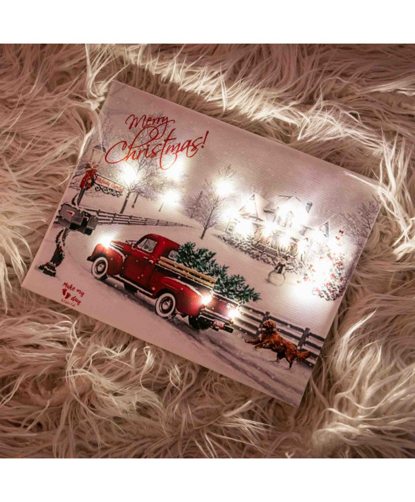 Christmas car family  καδράκι με λαμπάκια