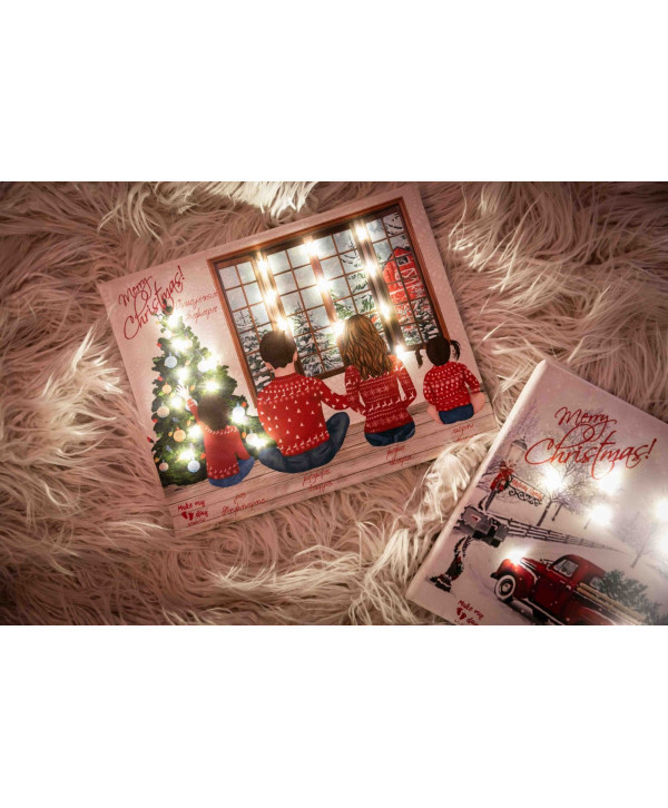 Christmas window family  καδράκι με λαμπάκια Christmas window family  καδράκι με λαμπάκια