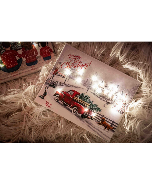 Christmas car family  καδράκι με λαμπάκια Christmas car family  καδράκι με λαμπάκια