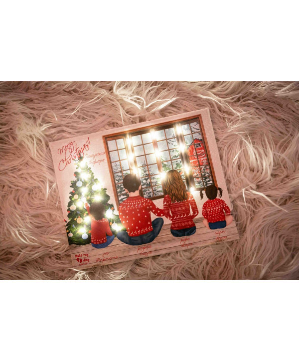 Christmas window family  καδράκι με λαμπάκια Christmas window family  καδράκι με λαμπάκια