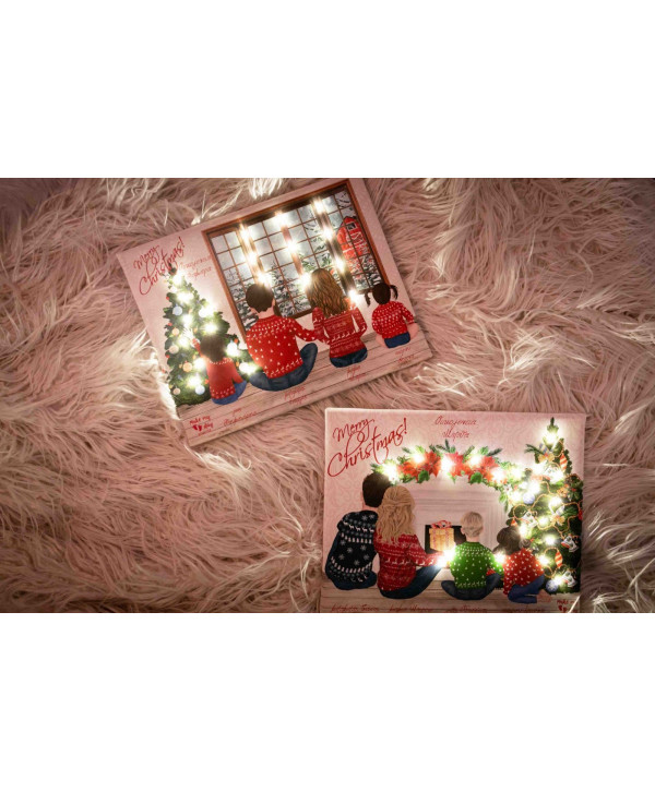 Christmas window family  καδράκι με λαμπάκια Christmas window family  καδράκι με λαμπάκια