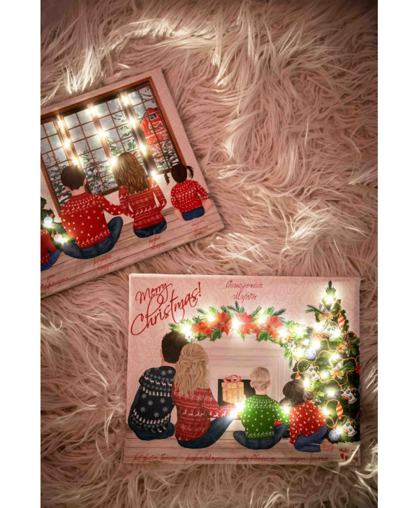 Christmas fireplace family  καδράκι με λαμπάκια Christmas fireplace family  καδράκι με λαμπάκια