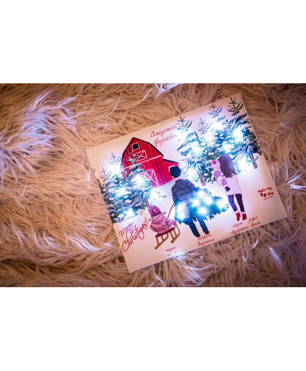 Christmas forest family  καδράκι με λαμπάκια Christmas forest family  καδράκι με λαμπάκια