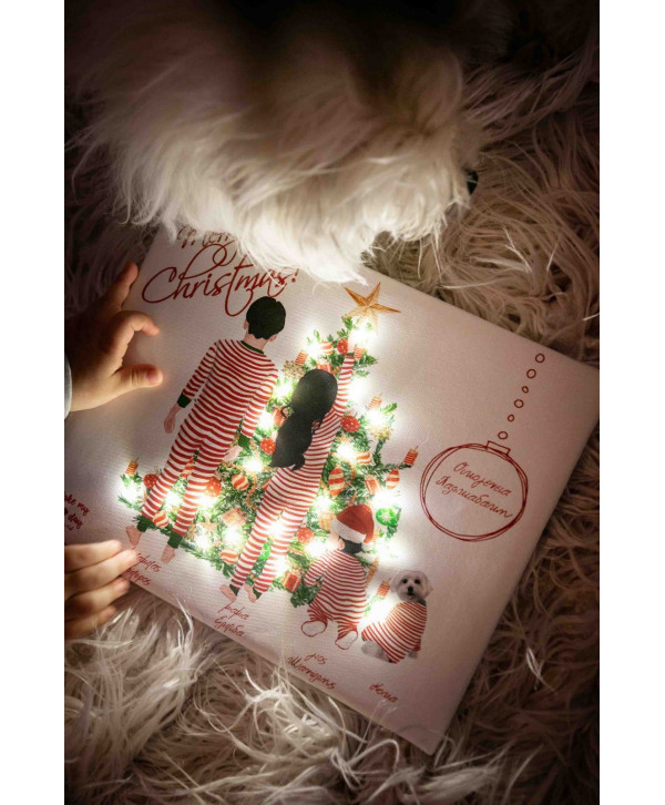 Christmas tree family  καδράκι με λαμπάκια Christmas tree family  καδράκι με λαμπάκια
