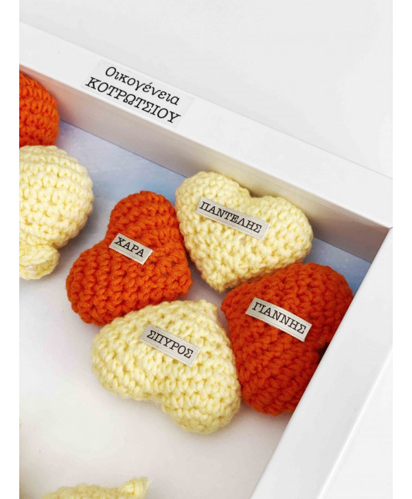 Crochet family frame πορτοκαλί-κίτρινο παπάκια / 4 μέλη