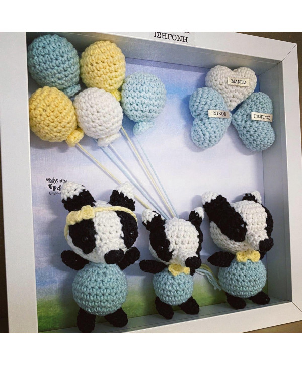 Crochet family frame μέντα-κίτρινο κουνάβια/ 3 μέλη Crochet family frame μέντα-κίτρινο κουνάβια/ 3 μέλη
