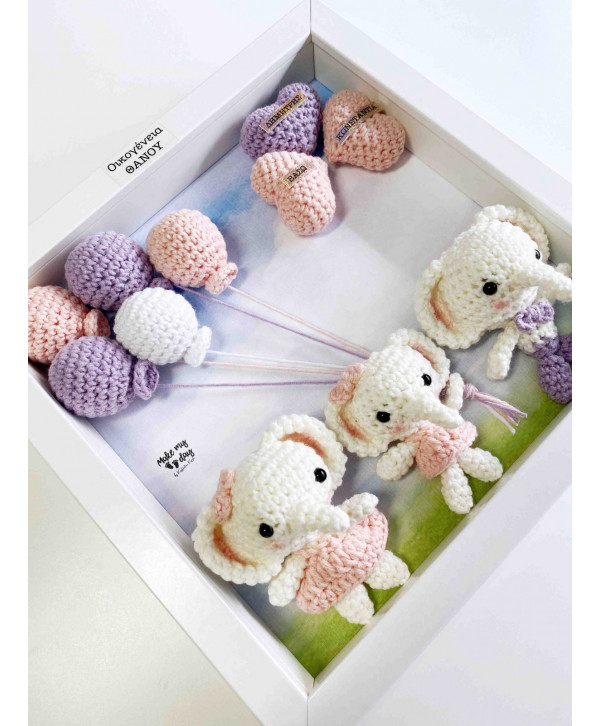 Crochet family frame μωβ-ροζ ελεφαντάκια/3 μέλη Crochet family frame μωβ-ροζ ελεφαντάκια/3 μέλη