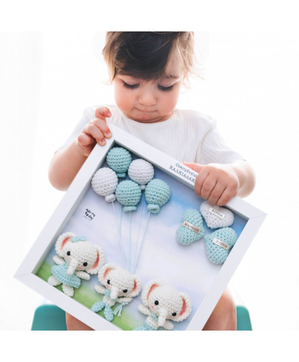 Crochet family frame μέντα ελεφαντάκια/3 μέλη  Crochet family frame μέντα ελεφαντάκια/3 μέλη