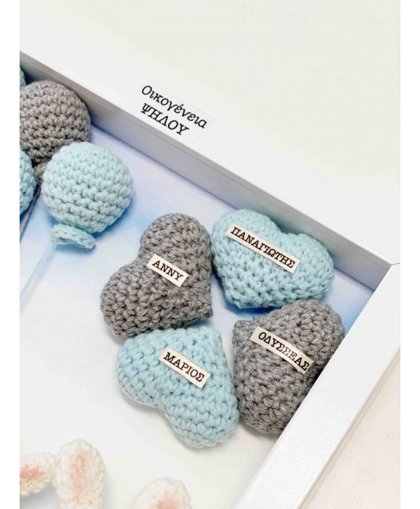 Crochet family frame γκρι-σιελ λαγουδάκια/ 4 μέλη Crochet family frame γκρι-σιελ λαγουδάκια/ 4 μέλη
