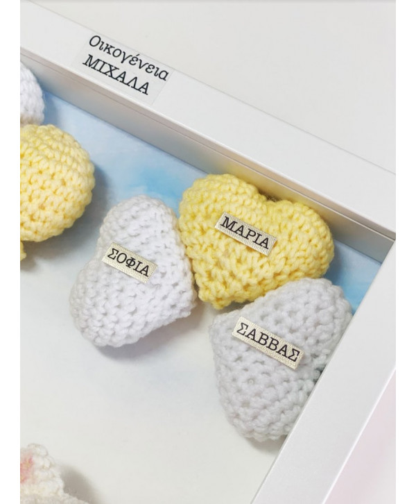 Crochet family frame κίτρινα-λευκά γατάκια/ 3 μέλη Crochet family frame κίτρινα-λευκά γατάκια/ 3 μέλη