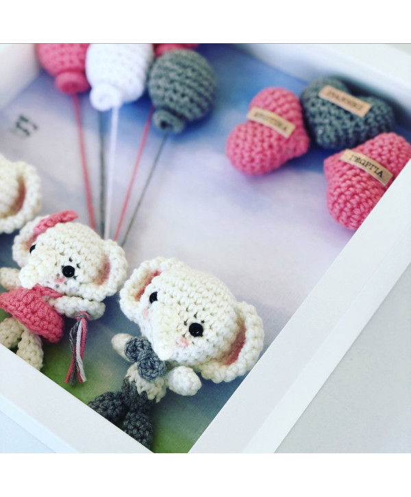 Crochet family frame ροζ-γκρι ελεφαντάκια/3 μέλη Crochet family frame ροζ-γκρι ελεφαντάκια/3 μέλη