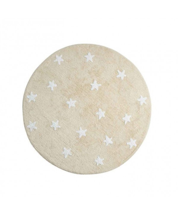 Lorena Canals Χαλί δωματίου Cielo Beige, στρογγυλό μπεζ με αστέρια λευκά Lorena Canals Χαλί δωματίου Cielo Beige, στρογγυλό μπεζ με αστέρια λευκά