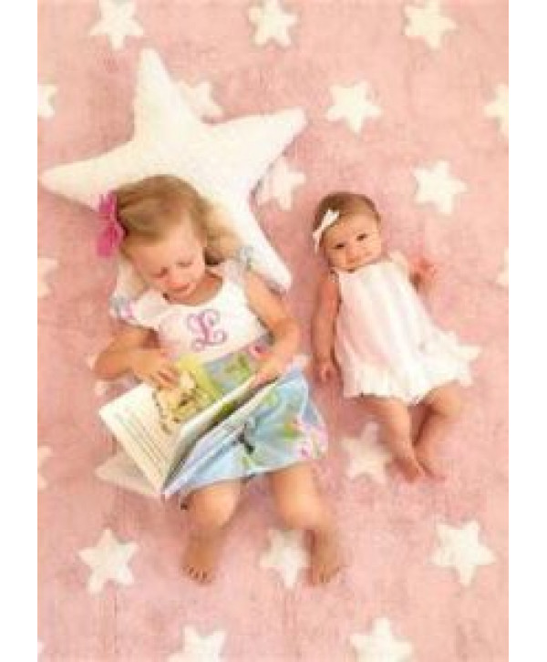 Lorena Canals. Χαλί δωματίου ροζ- αστέρια λευκά/ pink stars white Lorena Canals. Χαλί δωματίου ροζ- αστέρια λευκά/ pink stars white