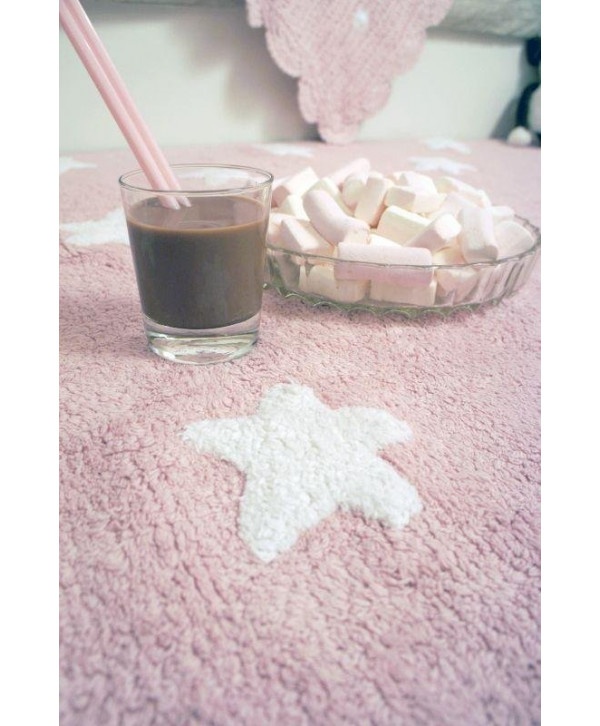 Lorena Canals. Χαλί δωματίου ροζ- αστέρια λευκά/ pink stars white Lorena Canals. Χαλί δωματίου ροζ- αστέρια λευκά/ pink stars white