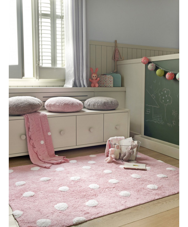 Lorena Canals. Χαλί δωματίου ροζ, βούλες λευκές. Topos pink/white Lorena Canals. Χαλί δωματίου ροζ, βούλες λευκές. Topos pink/white